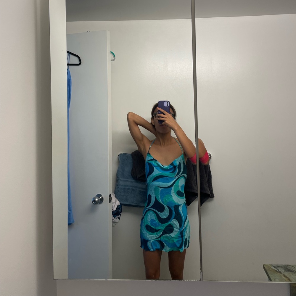 Zara Multi Color Blue Mini Dress